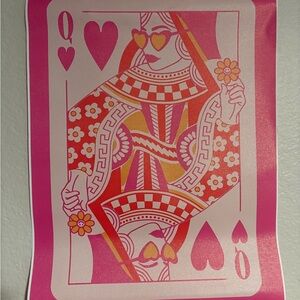 Queen of Hearts Poster - Pink & Orange Playing Card Art